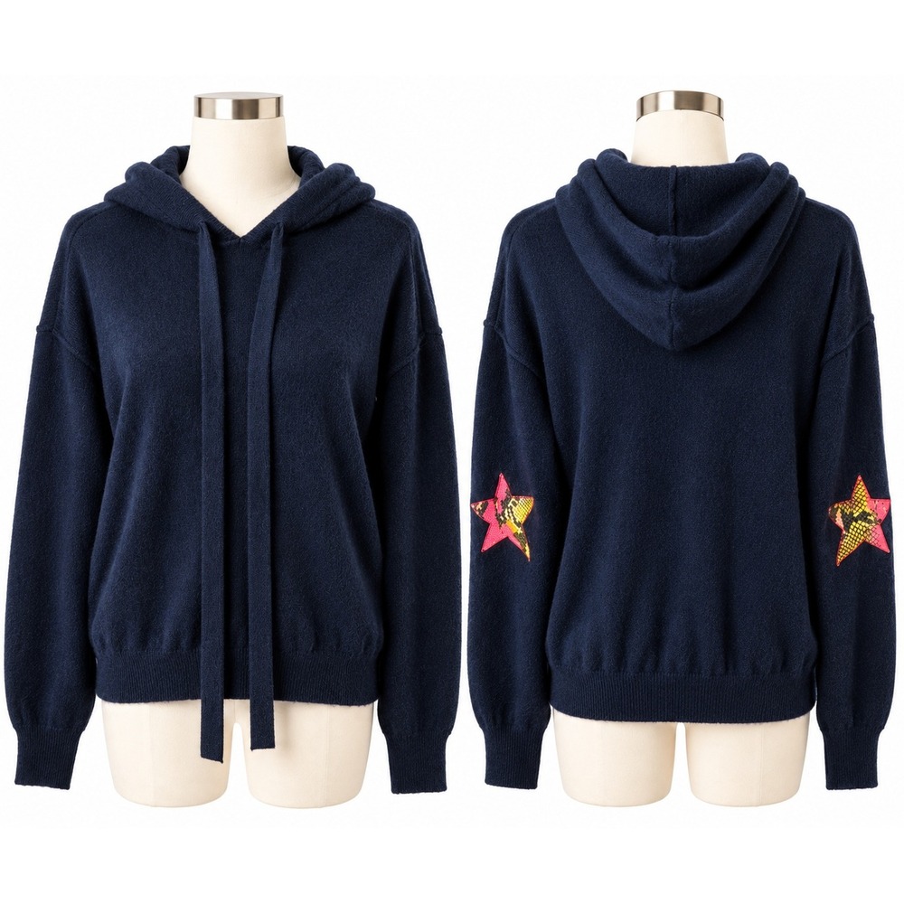 Zadig & Voltaire Moxy Patch C Cashmere Hoodie Navy Star Patch Size L